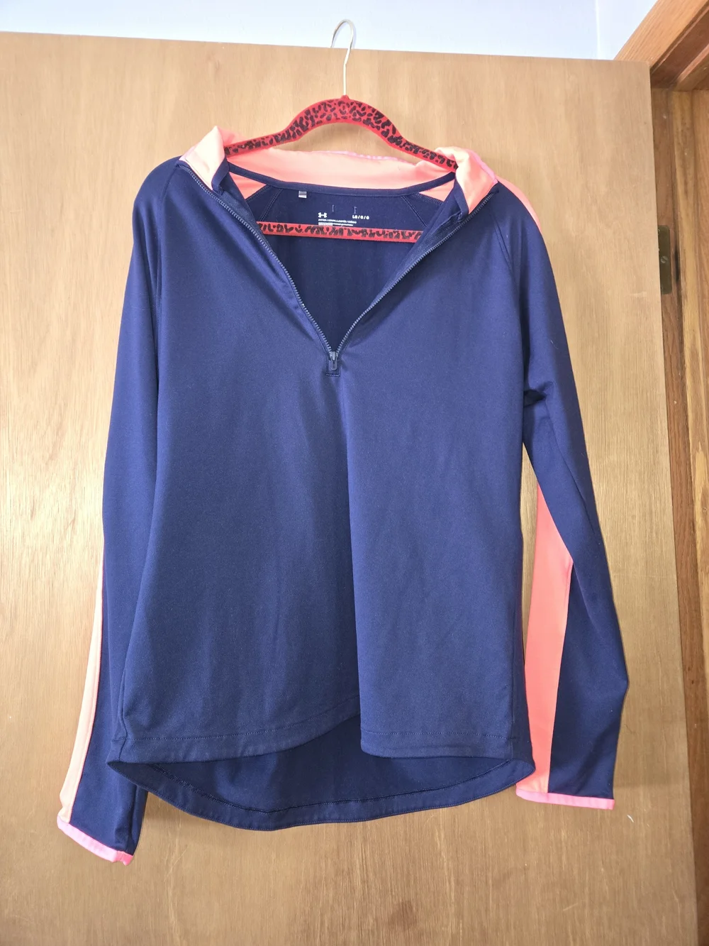 Women's L Under Armour Navy Hoodie with Coral Pink Accents